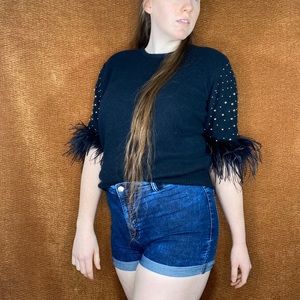 Y2K feather-sleeved sweater, size L